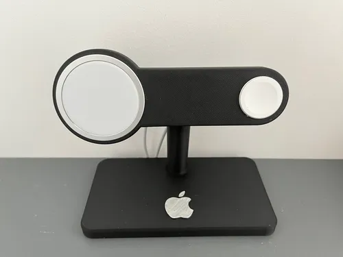 iPhone charging stand on a desk