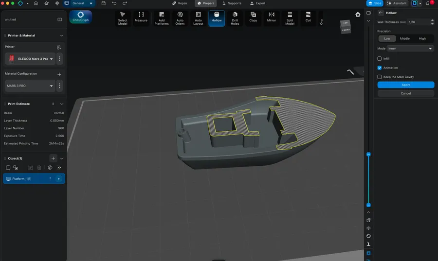 Chitubox Slicer: Hollow parameter