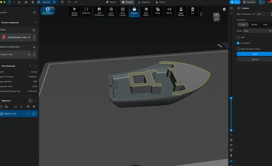 Chitubox Slicer: Hollow parameter