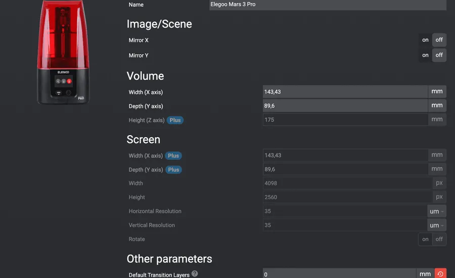 Lychee Slicer printer parameters