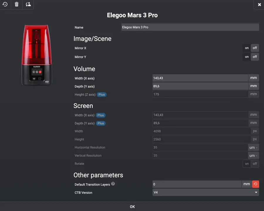 Lychee Slicer printer parameters