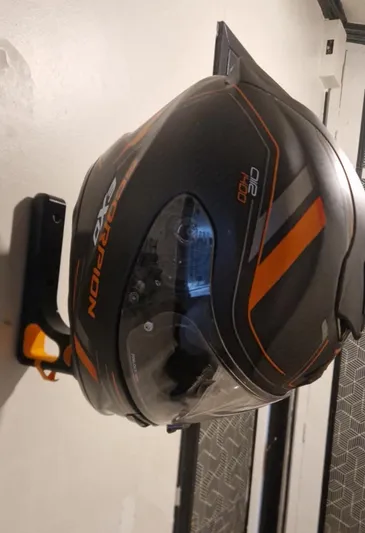 Orange Helmet Holder with Helmet
