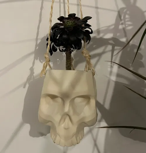 Hanging skull planter, second angle